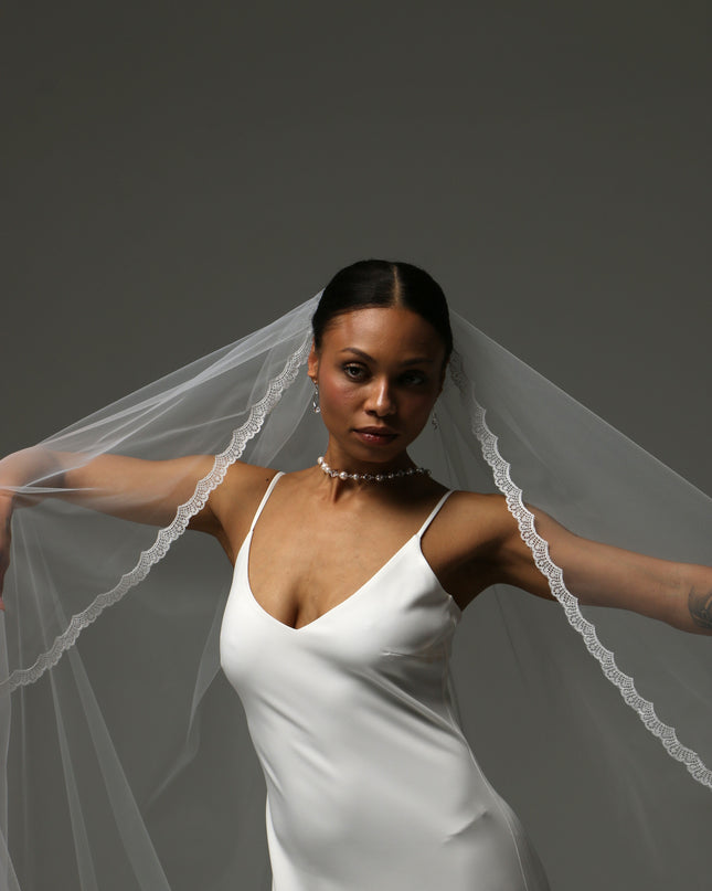 Lace Edge Cathedral Veil – One Tier Soft Tulle Bridal Veil