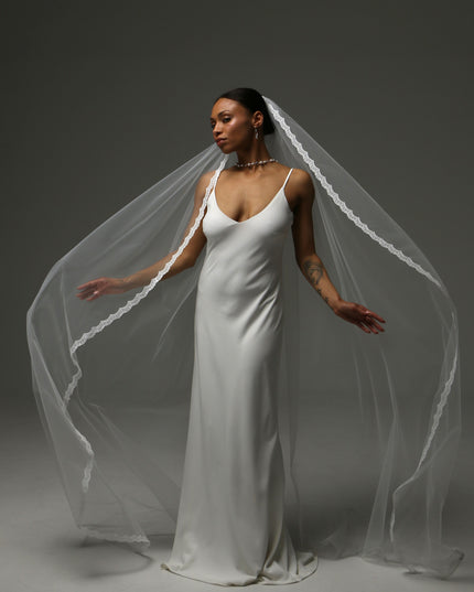 Lace Edge Cathedral Veil – One Tier Soft Tulle Bridal Veil