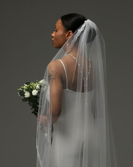 Lace Edge Cathedral Veil – One Tier Soft Tulle Bridal Veil