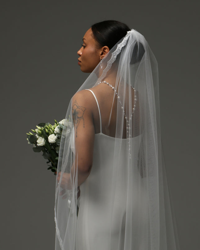 Lace Edge Cathedral Veil – One Tier Soft Tulle Bridal Veil