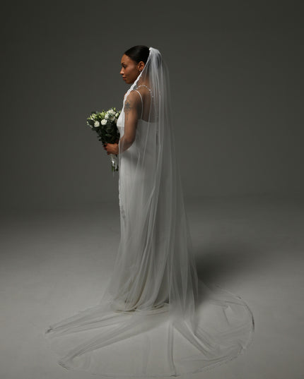 Lace Edge Cathedral Veil – One Tier Soft Tulle Bridal Veil