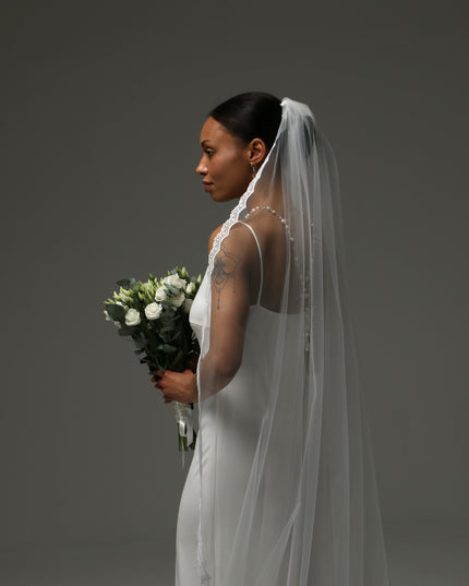 Lace Edge Cathedral Veil – One Tier Soft Tulle Bridal Veil