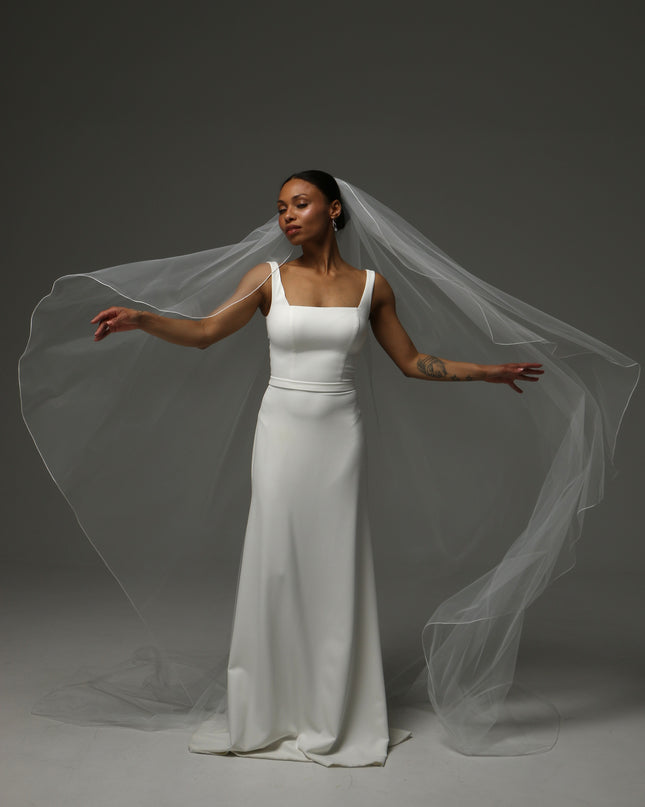 Cathedral Pencil Edge Veil – One Tier Soft Tulle Bridal Veil