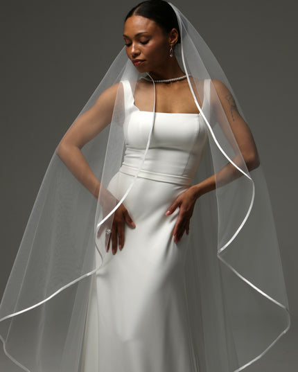 Cathedral Satin Edge Veil – One Tier Soft Tulle Bridal