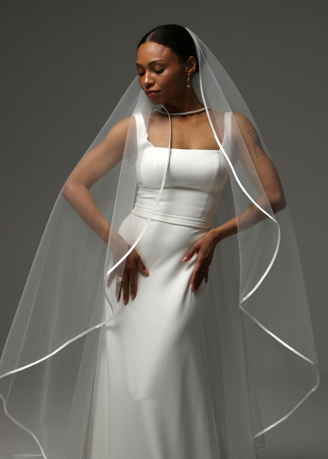 Cathedral Satin Edge Veil – One Tier Soft Tulle Bridal