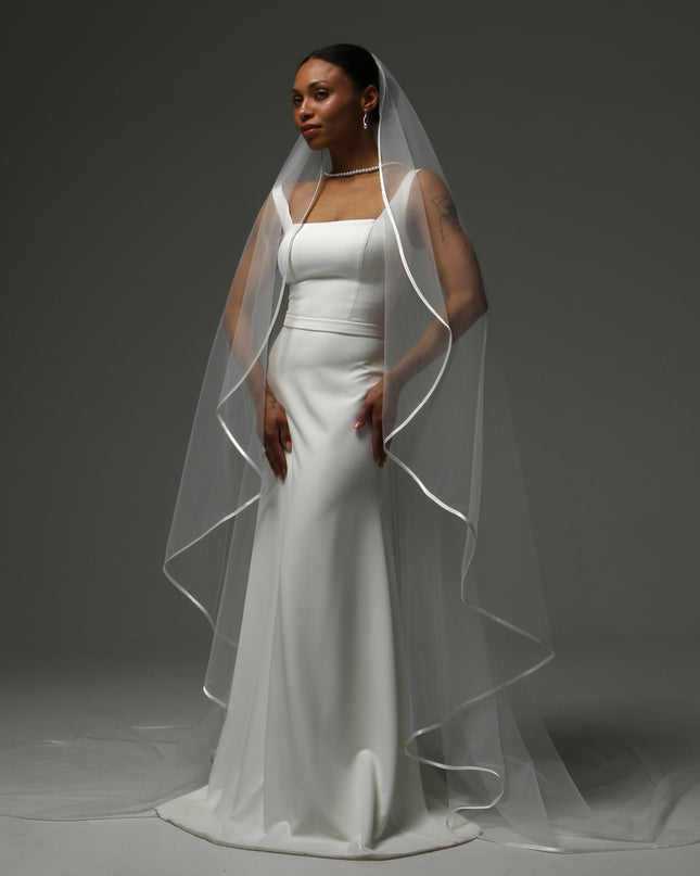 Cathedral Satin Edge Veil – One Tier Soft Tulle Bridal