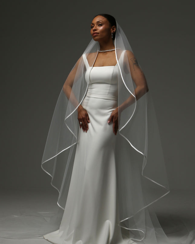 Cathedral Satin Edge Veil – One Tier Soft Tulle Bridal