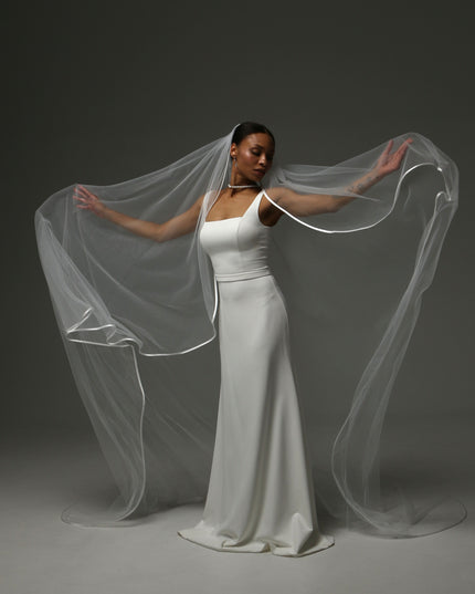 Cathedral Satin Edge Veil – One Tier Soft Tulle Bridal