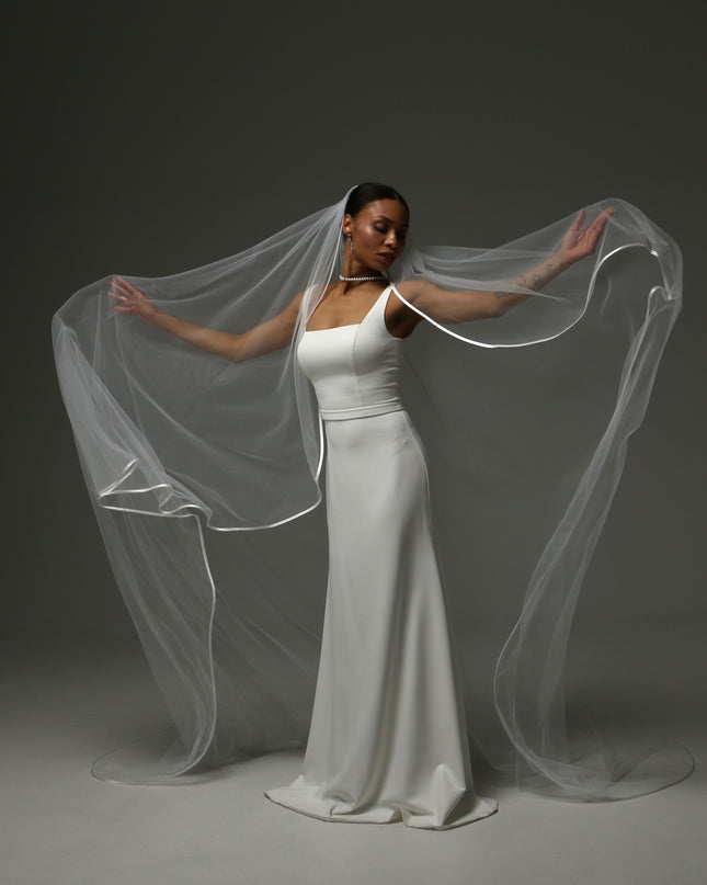 Cathedral Satin Edge Veil – One Tier Soft Tulle Bridal