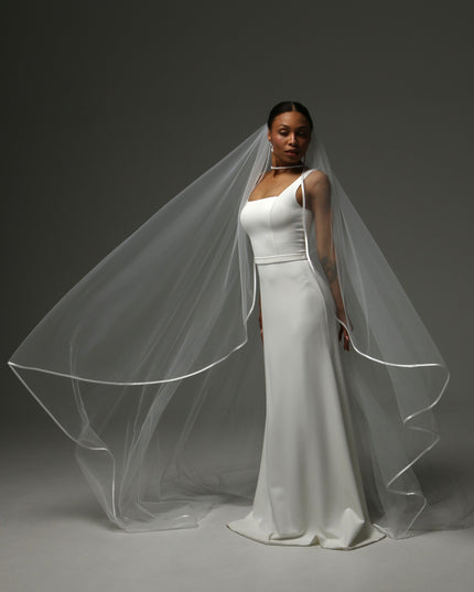 Cathedral Satin Edge Veil – One Tier Soft Tulle Bridal