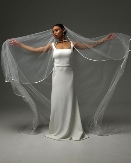 Cathedral Satin Edge Veil – One Tier Soft Tulle Bridal