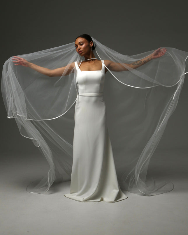 Cathedral Satin Edge Veil – One Tier Soft Tulle Bridal