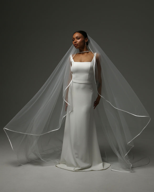Cathedral Satin Edge Veil – One Tier Soft Tulle Bridal