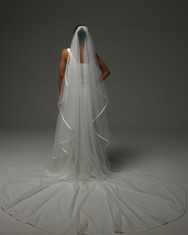 Cathedral Satin Edge Veil – One Tier Soft Tulle Bridal