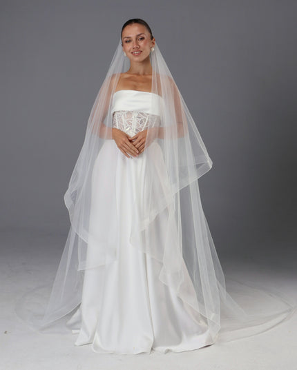 Two-Tier Cathedral Wedding Veil | Handmade Italian Tulle, Horsehair Trim