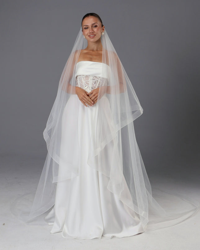 Two-Tier Cathedral Wedding Veil | Handmade Italian Tulle, Horsehair Trim