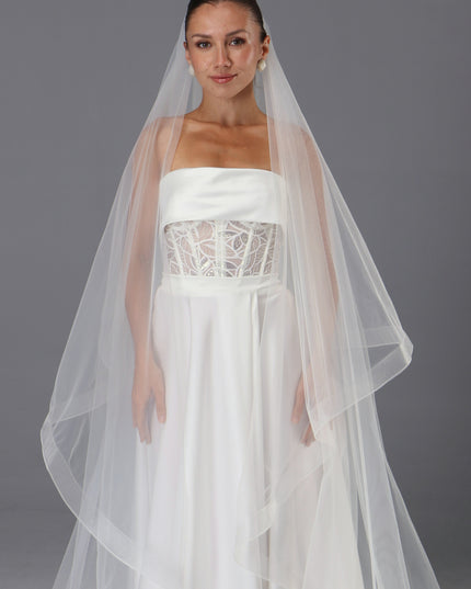 Two-Tier Cathedral Wedding Veil | Handmade Italian Tulle, Horsehair Trim