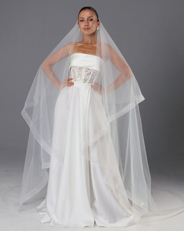 Two-Tier Cathedral Wedding Veil | Handmade Italian Tulle, Horsehair Trim