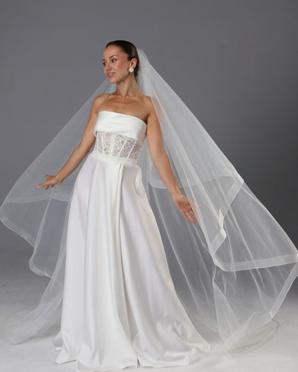 Two-Tier Cathedral Wedding Veil | Handmade Italian Tulle, Horsehair Trim