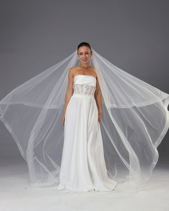 Two-Tier Cathedral Wedding Veil | Handmade Italian Tulle, Horsehair Trim