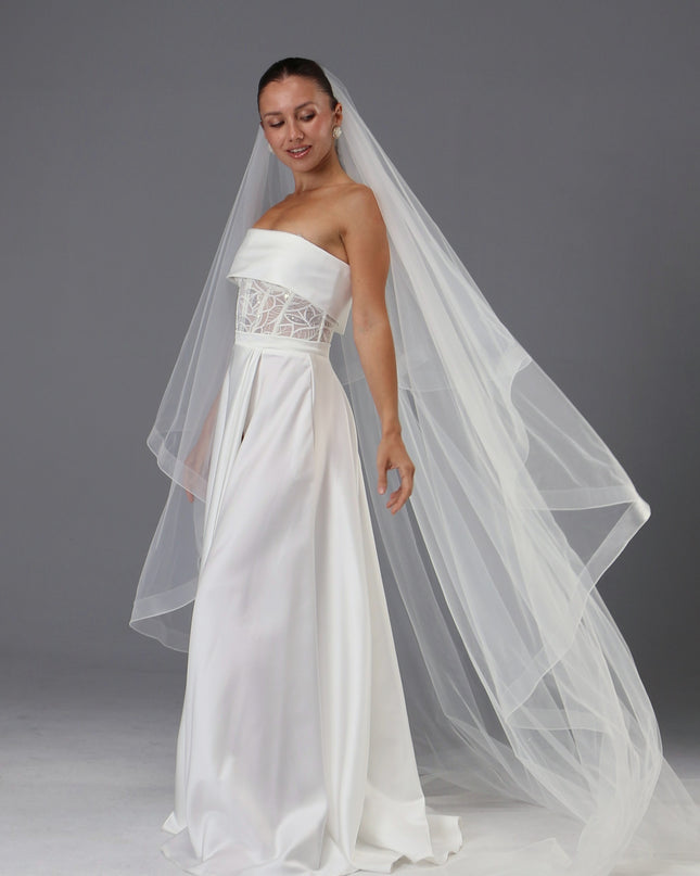 Two-Tier Cathedral Wedding Veil | Handmade Italian Tulle, Horsehair Trim