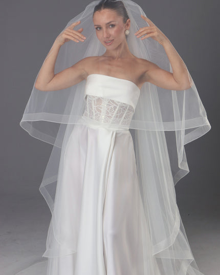 Two-Tier Cathedral Wedding Veil | Handmade Italian Tulle, Horsehair Trim