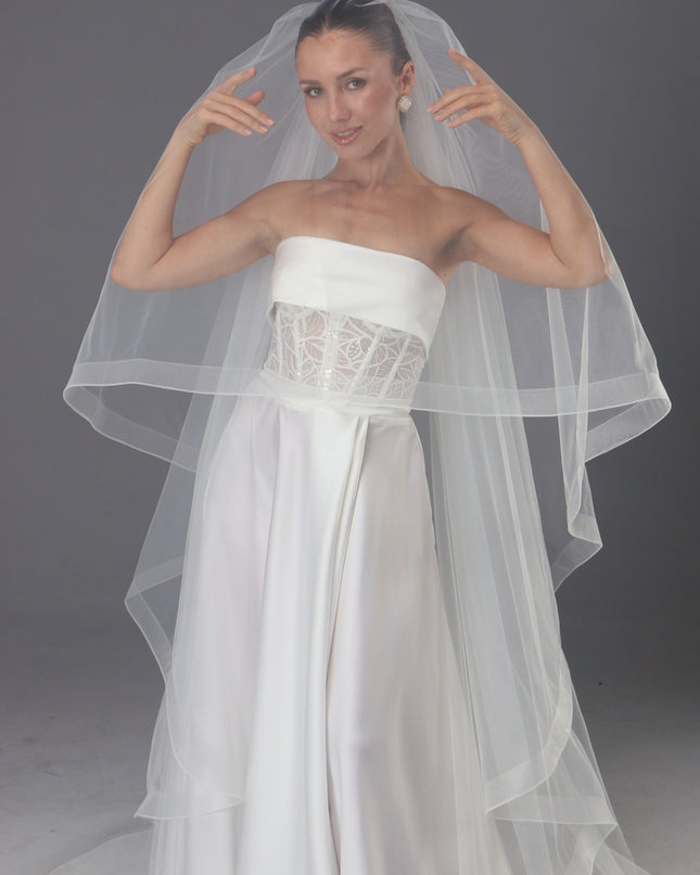 Two-Tier Cathedral Wedding Veil | Handmade Italian Tulle, Horsehair Trim