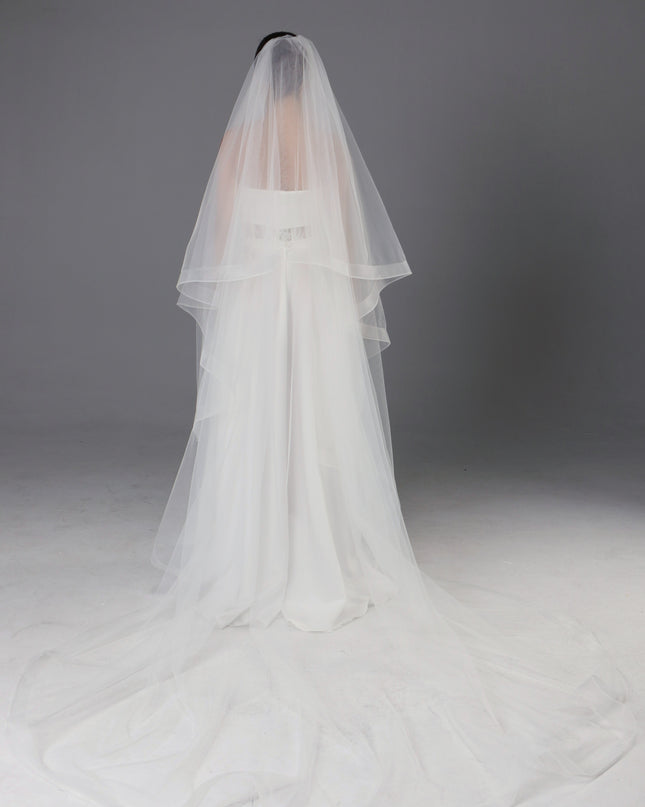 Two-Tier Cathedral Wedding Veil | Handmade Italian Tulle, Horsehair Trim