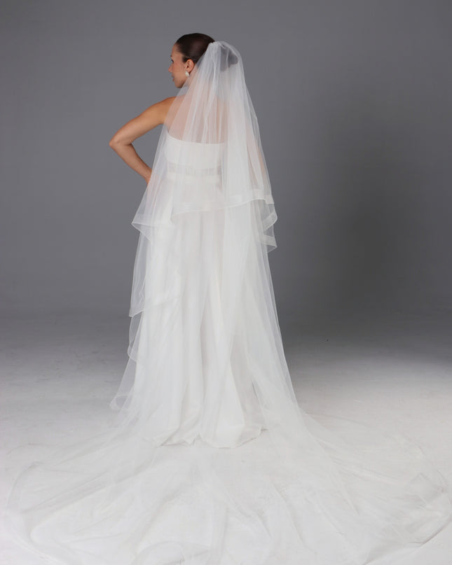Two-Tier Cathedral Wedding Veil | Handmade Italian Tulle, Horsehair Trim