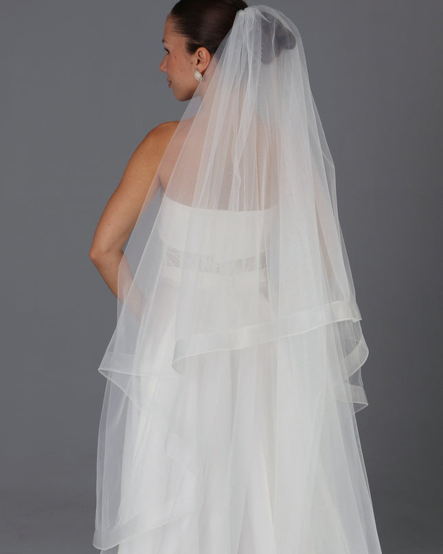 Two-Tier Cathedral Wedding Veil | Handmade Italian Tulle, Horsehair Trim