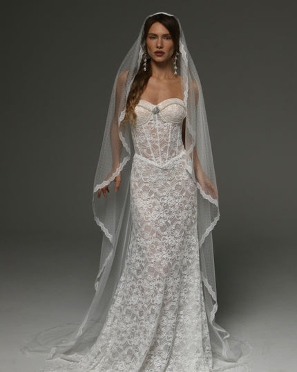 Cathedral Lace Wedding Veil with Blusher 118 Inch