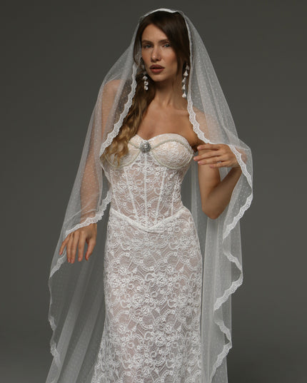 Cathedral Lace Wedding Veil with Blusher 118 Inch