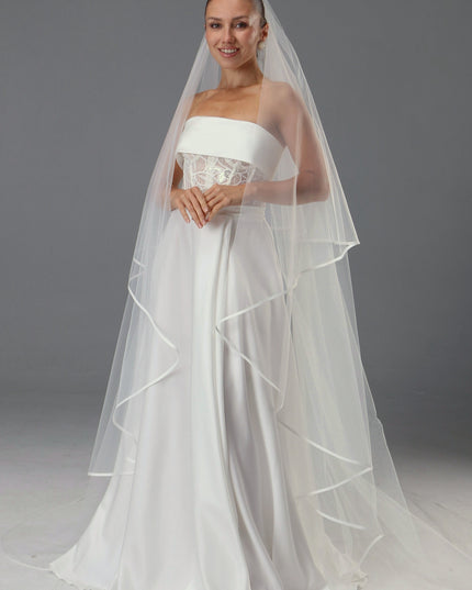 Satin Edge Bridal Veil, Double Tier Cathedral Wedding Veil