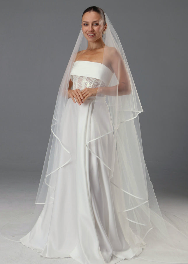 Satin Edge Bridal Veil – Double Tier Cathedral Veil