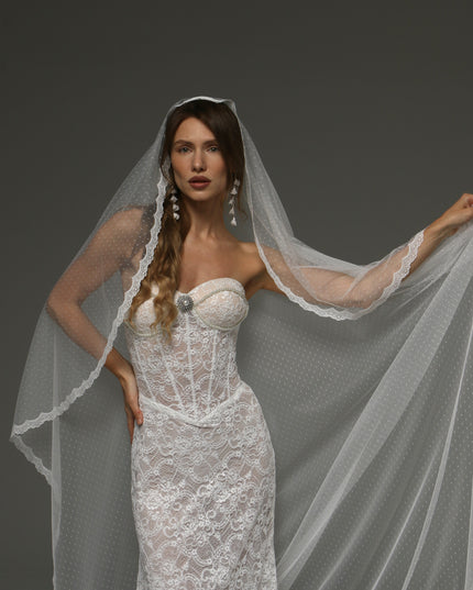 Cathedral Lace Wedding Veil with Blusher 118 Inch