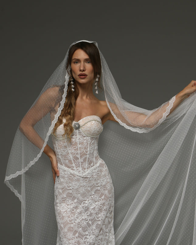 Cathedral Lace Wedding Veil with Blusher 118 Inch