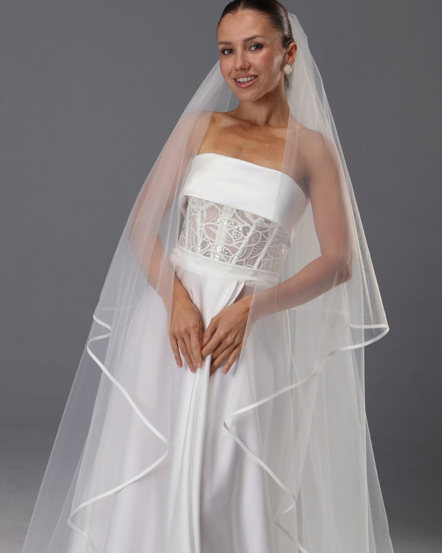 Satin Edge Bridal Veil, Double Tier Cathedral Wedding Veil