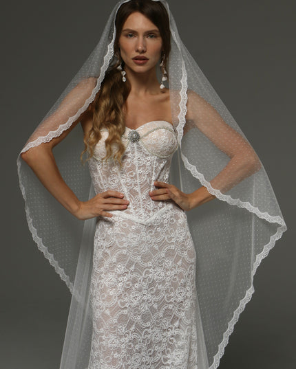 Cathedral Lace Wedding Veil with Blusher 118 Inch