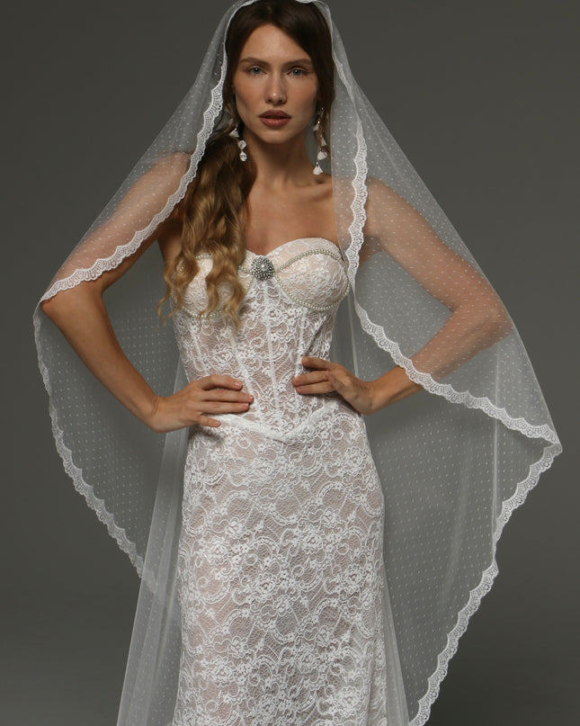 Cathedral Lace Wedding Veil with Blusher 118 Inch