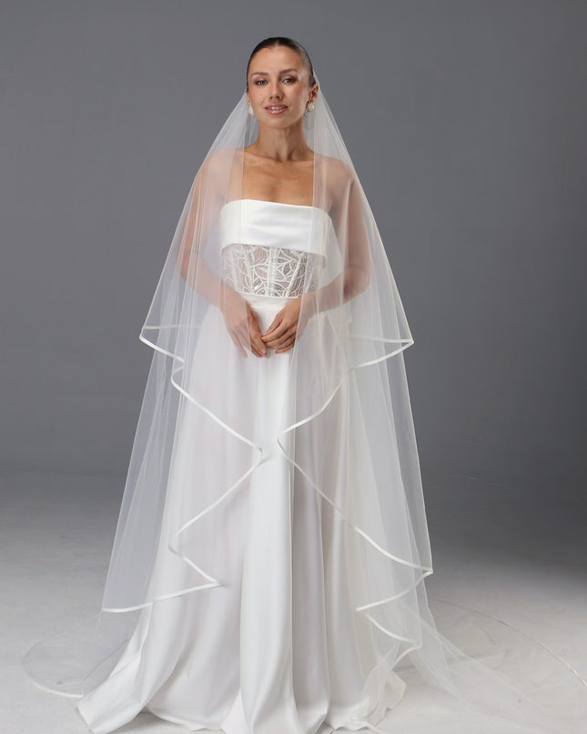 Satin Edge Bridal Veil, Double Tier Cathedral Wedding Veil