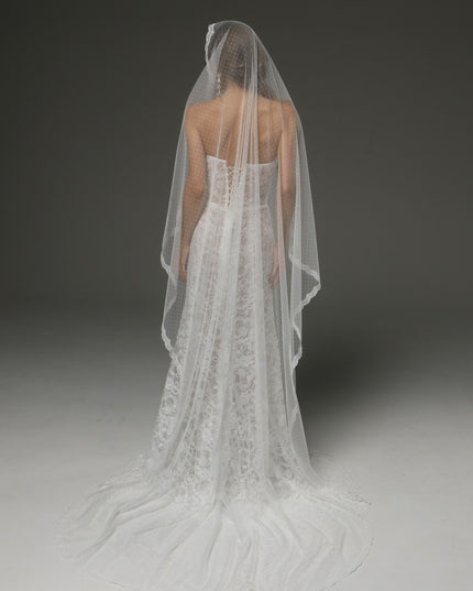 Cathedral Lace Wedding Veil with Blusher 118 Inch
