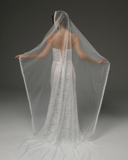 Cathedral Lace Wedding Veil with Blusher 118 Inch