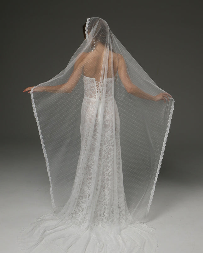 Cathedral Lace Wedding Veil with Blusher 118 Inch