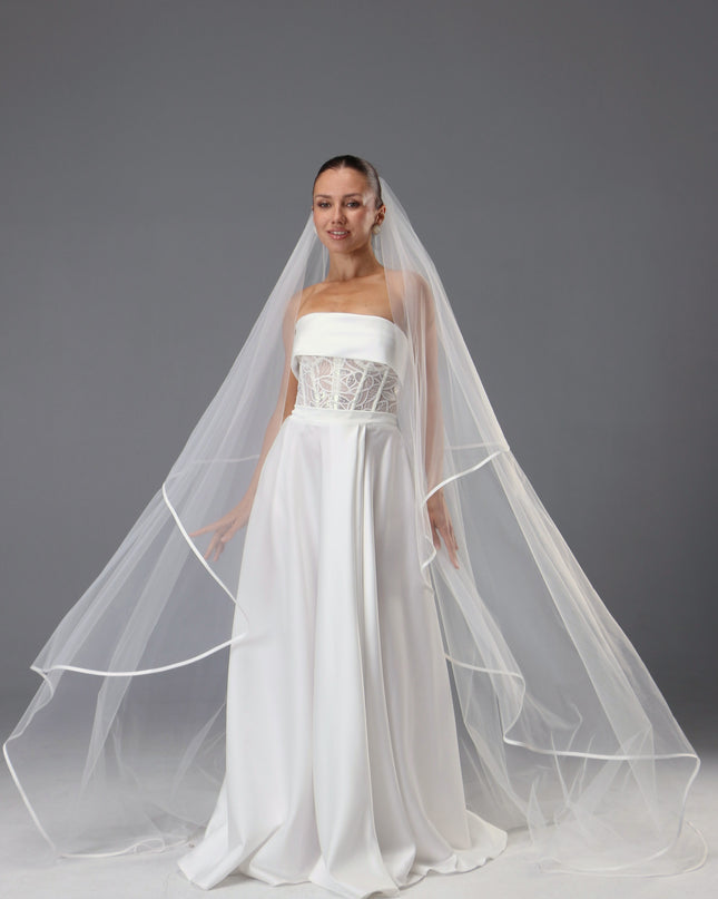 Satin Edge Bridal Veil, Double Tier Cathedral Wedding Veil