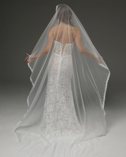 Cathedral Lace Wedding Veil with Blusher 118 Inch