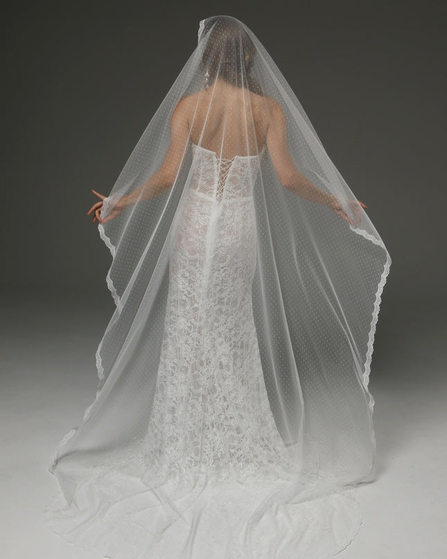 Cathedral Lace Wedding Veil with Blusher 118 Inch
