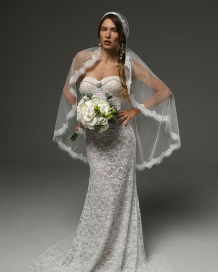 Juliet Cap Veil with Chantilly Lace Edge Birdcage Style