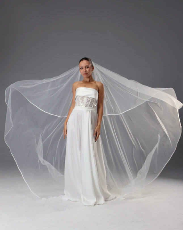 Satin Edge Bridal Veil, Double Tier Cathedral Wedding Veil