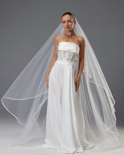 Satin Edge Bridal Veil, Double Tier Cathedral Wedding Veil