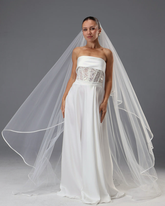 Satin Edge Bridal Veil, Double Tier Cathedral Wedding Veil